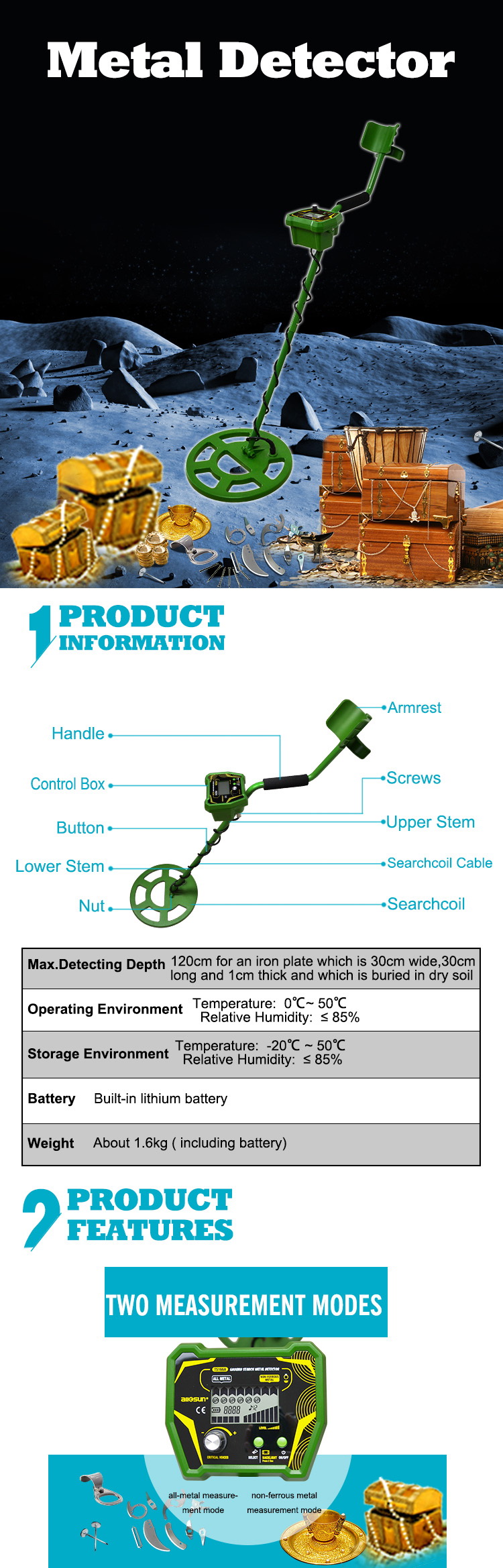 All-sun TS166A Metal Detector Specs
